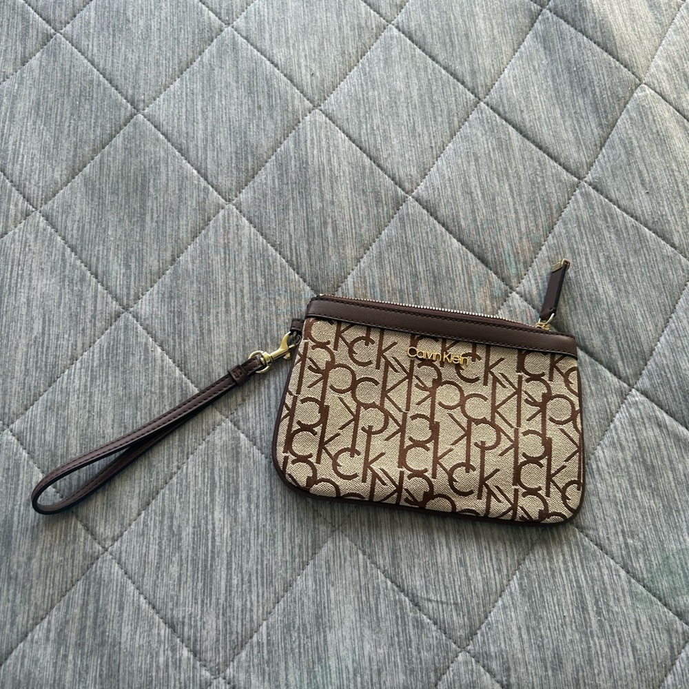 “CK” Monogrammed Brown Detachable Wristlet